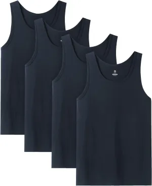 LAPASA Men's 100% Cotton Tank Top Ultra Soft Sleeveless Crewneck Breathable A-Shirts Basic Solid Undershirts Vest 4 Pack M36