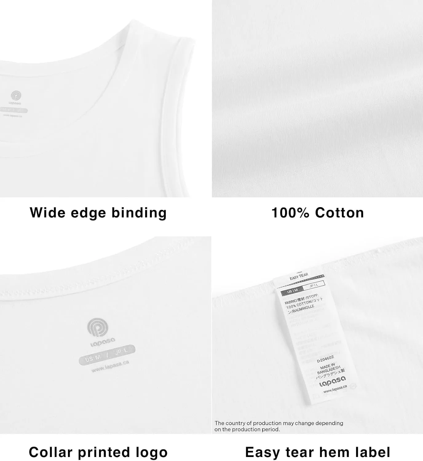 LAPASA Men's 100% Cotton Tank Top Ultra Soft Sleeveless Crewneck Breathable A-Shirts Basic Solid Undershirts Vest 4 Pack M36