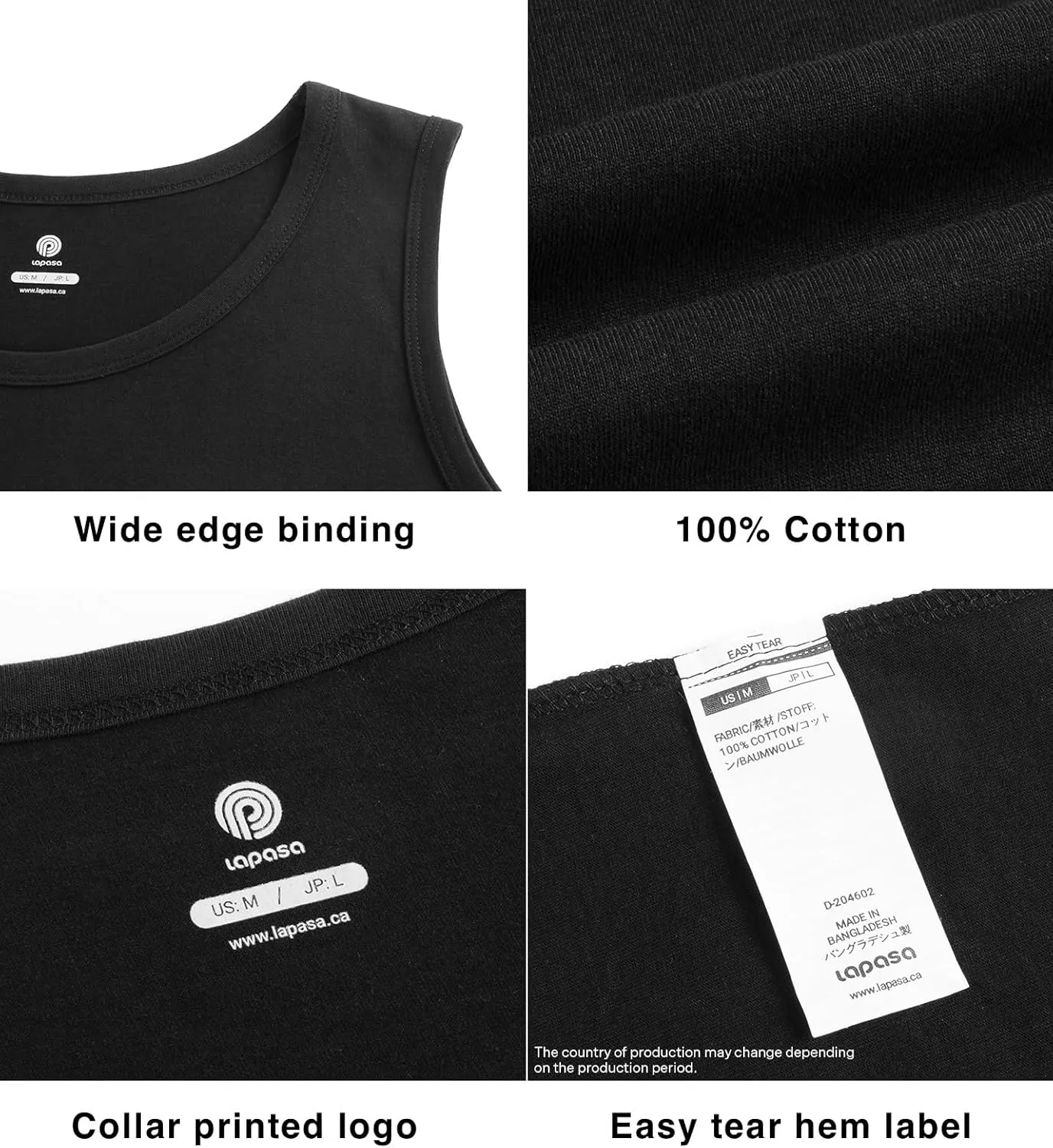 LAPASA Men's 100% Cotton Tank Top Ultra Soft Sleeveless Crewneck Breathable A-Shirts Basic Solid Undershirts Vest 4 Pack M36