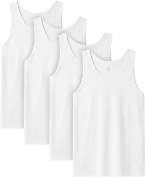 LAPASA Men's 100% Cotton Tank Top Ultra Soft Sleeveless Crewneck Breathable A-Shirts Basic Solid Undershirts Vest 4 Pack M36