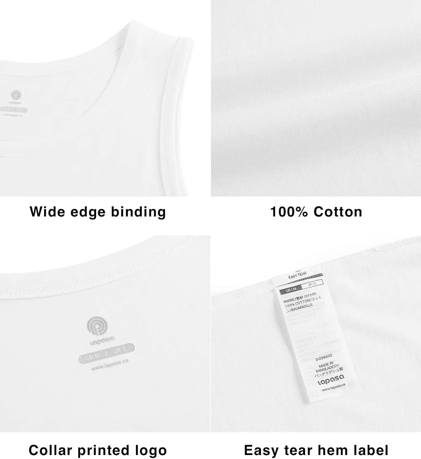 LAPASA Men's 100% Cotton Tank Top Ultra Soft Sleeveless Crewneck Breathable A-Shirts Basic Solid Undershirts Vest 4 Pack M36