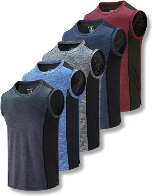 Liberty Imports Pack of 5 Men's Stretch Cool Dry Muscle Tank Tops Athletic Crewneck Sleeveless Workout Shirts