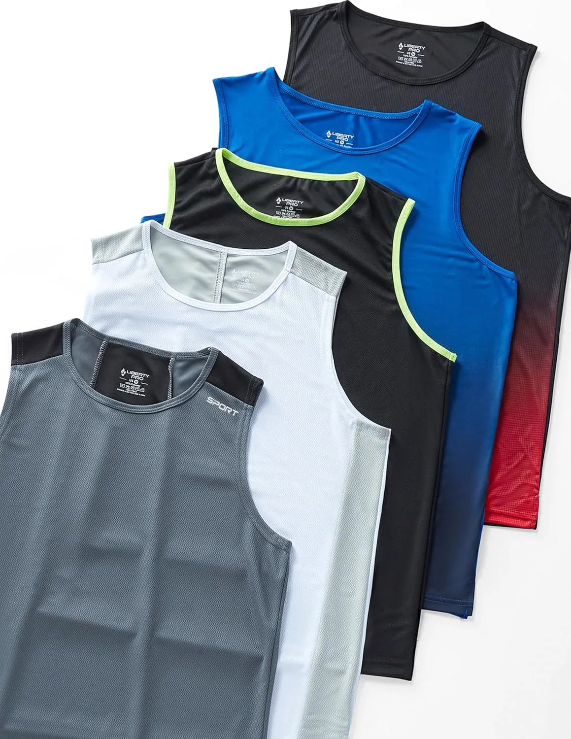 Liberty Imports Pack of 5 Men's Stretch Cool Dry Muscle Tank Tops Athletic Crewneck Sleeveless Workout Shirts