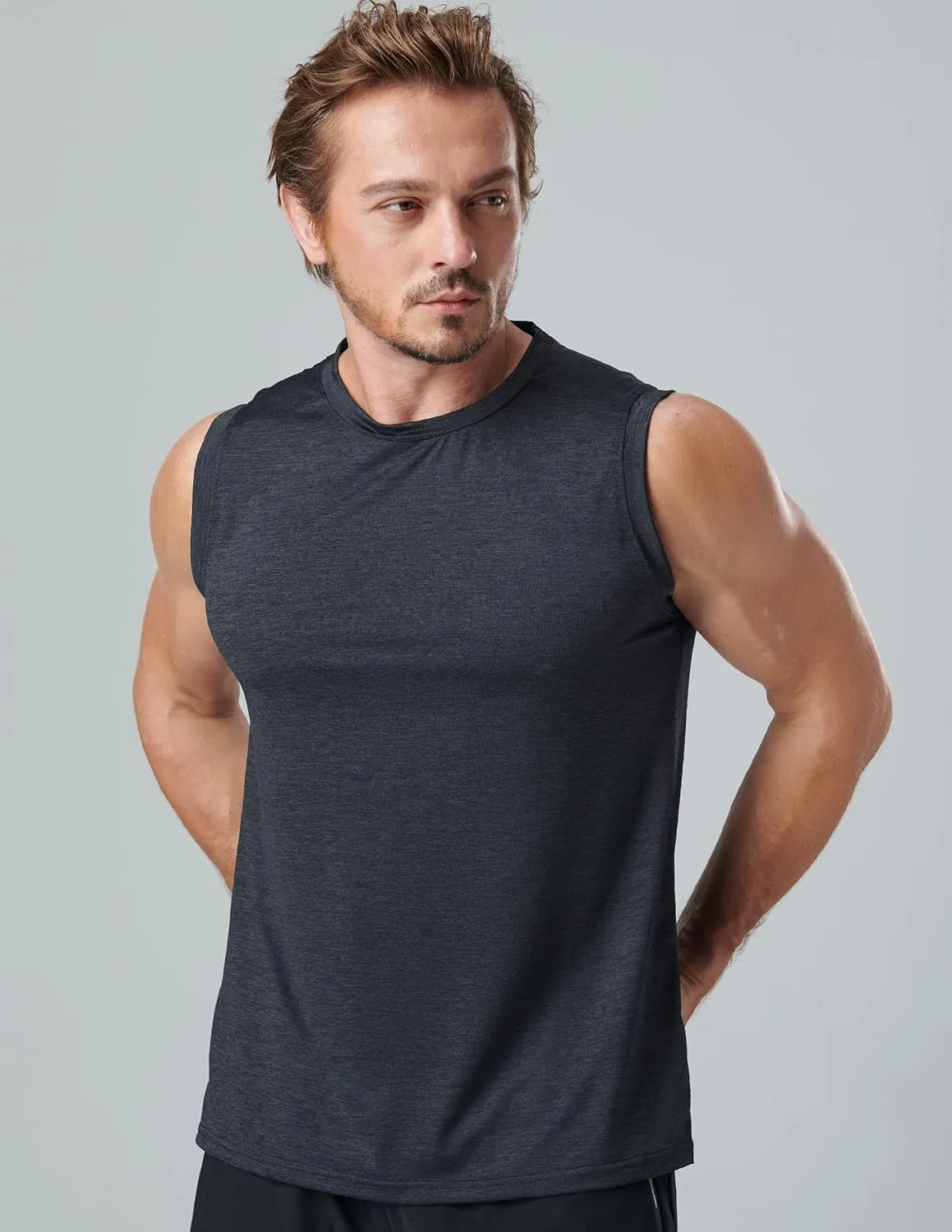 Liberty Imports Pack of 5 Men's Stretch Cool Dry Muscle Tank Tops Athletic Crewneck Sleeveless Workout Shirts