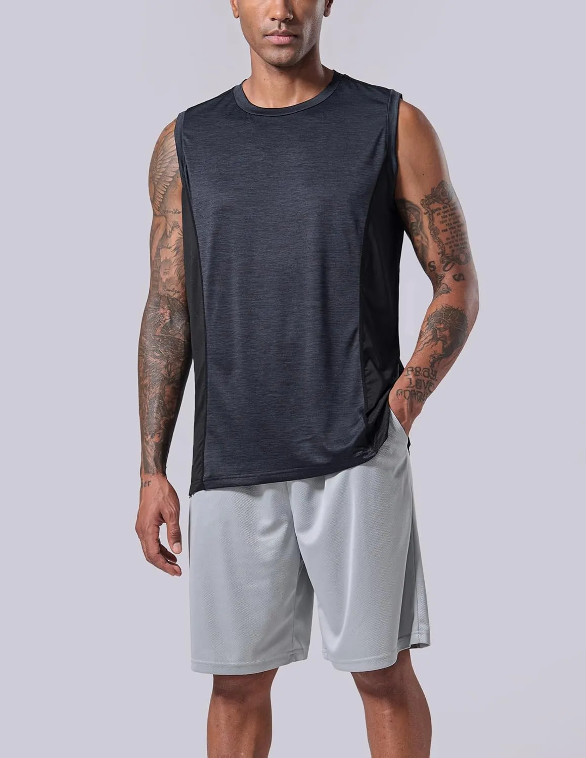 Liberty Imports Pack of 5 Men's Stretch Cool Dry Muscle Tank Tops Athletic Crewneck Sleeveless Workout Shirts