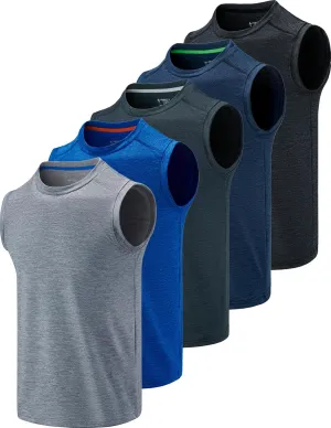 Liberty Imports Pack of 5 Men's Stretch Cool Dry Muscle Tank Tops Athletic Crewneck Sleeveless Workout Shirts