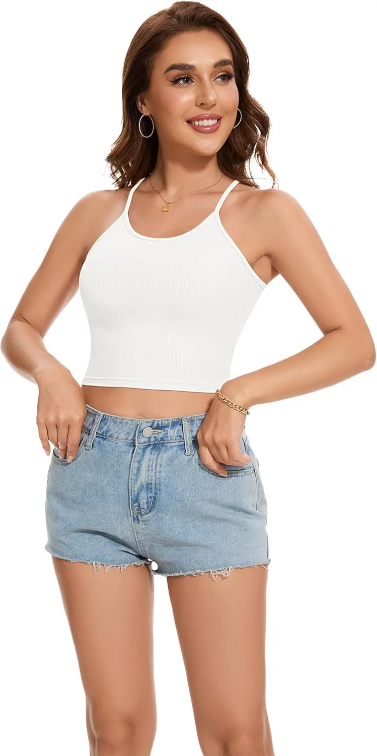 LOZ Women's Spaghetti Strap Ribbed Tank Tops Seamless Racerback Camisoles Sleeveless Summer Casual Scoop Neck Tops