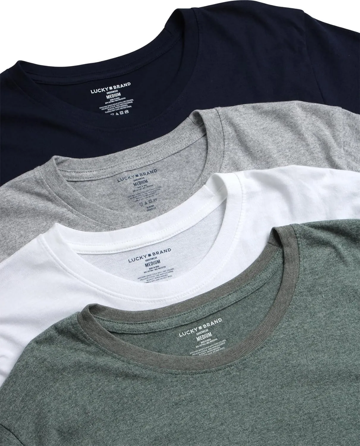Lucky Brand Men's Undershirt - 4 Pack Basic Short Sleeve Men's T-Shirts - Soft Crewneck and V-Neck Undershirts for Men (S-XL)