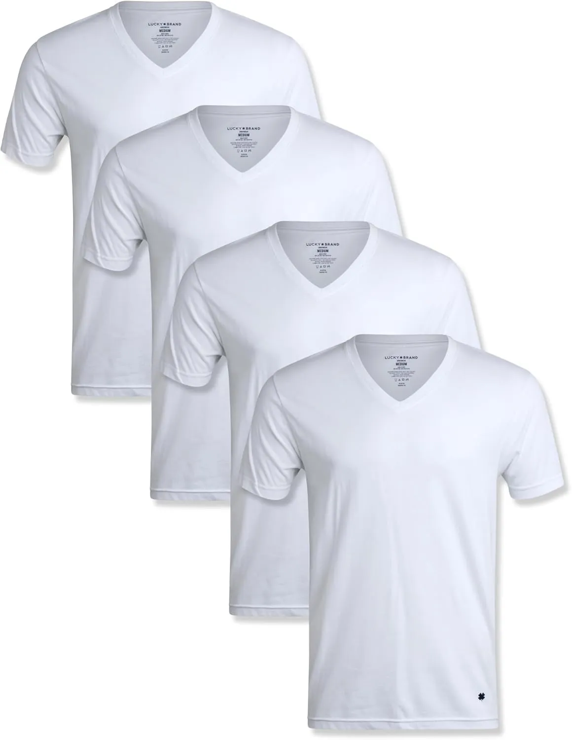 Lucky Brand Men's Undershirt - 4 Pack Basic Short Sleeve Men's T-Shirts - Soft Crewneck and V-Neck Undershirts for Men (S-XL)