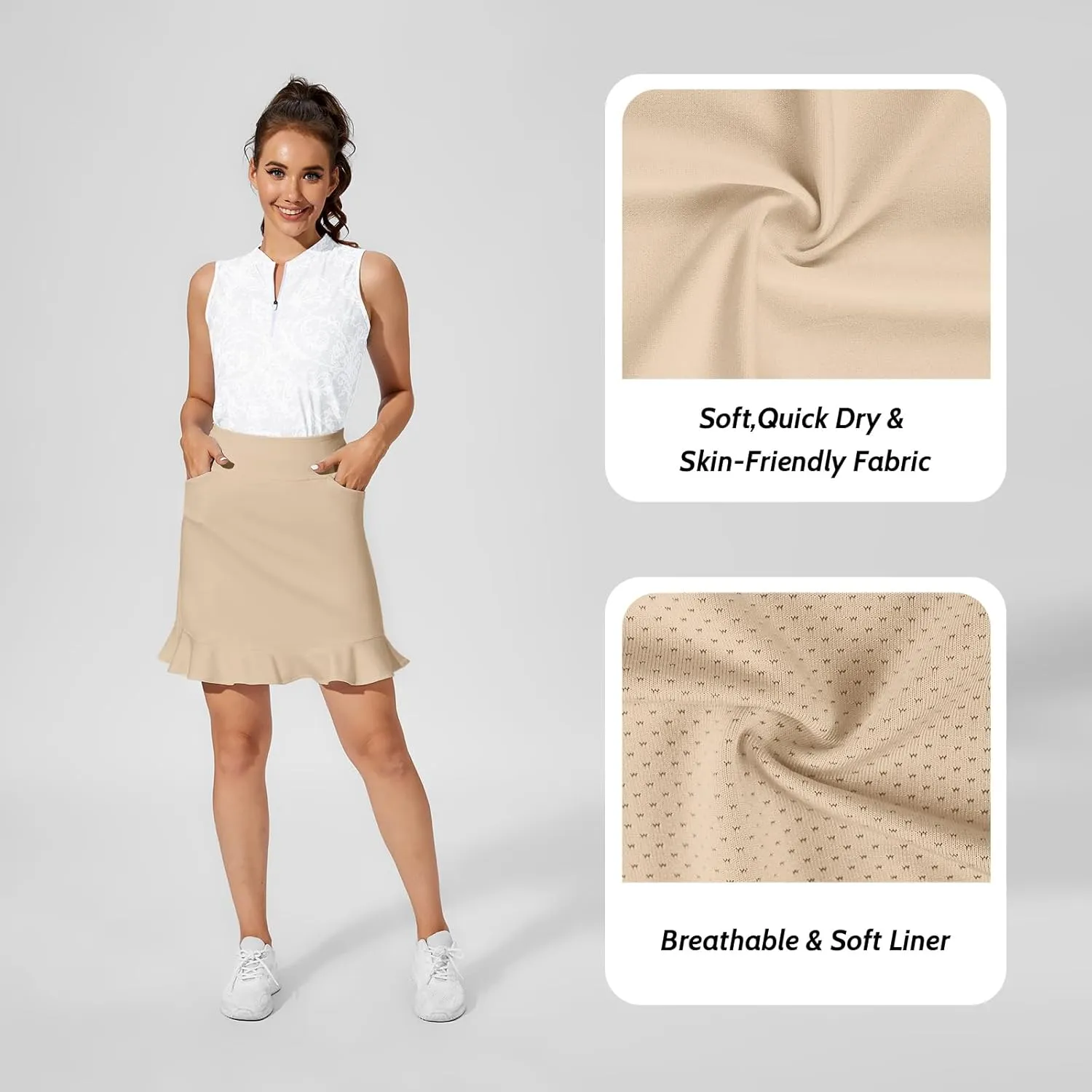 M MOTEEPI Womens 20" Skort Knee Length Ruffle Golf Skirts for Women with Pockets Shorts Dressy Casual Summer