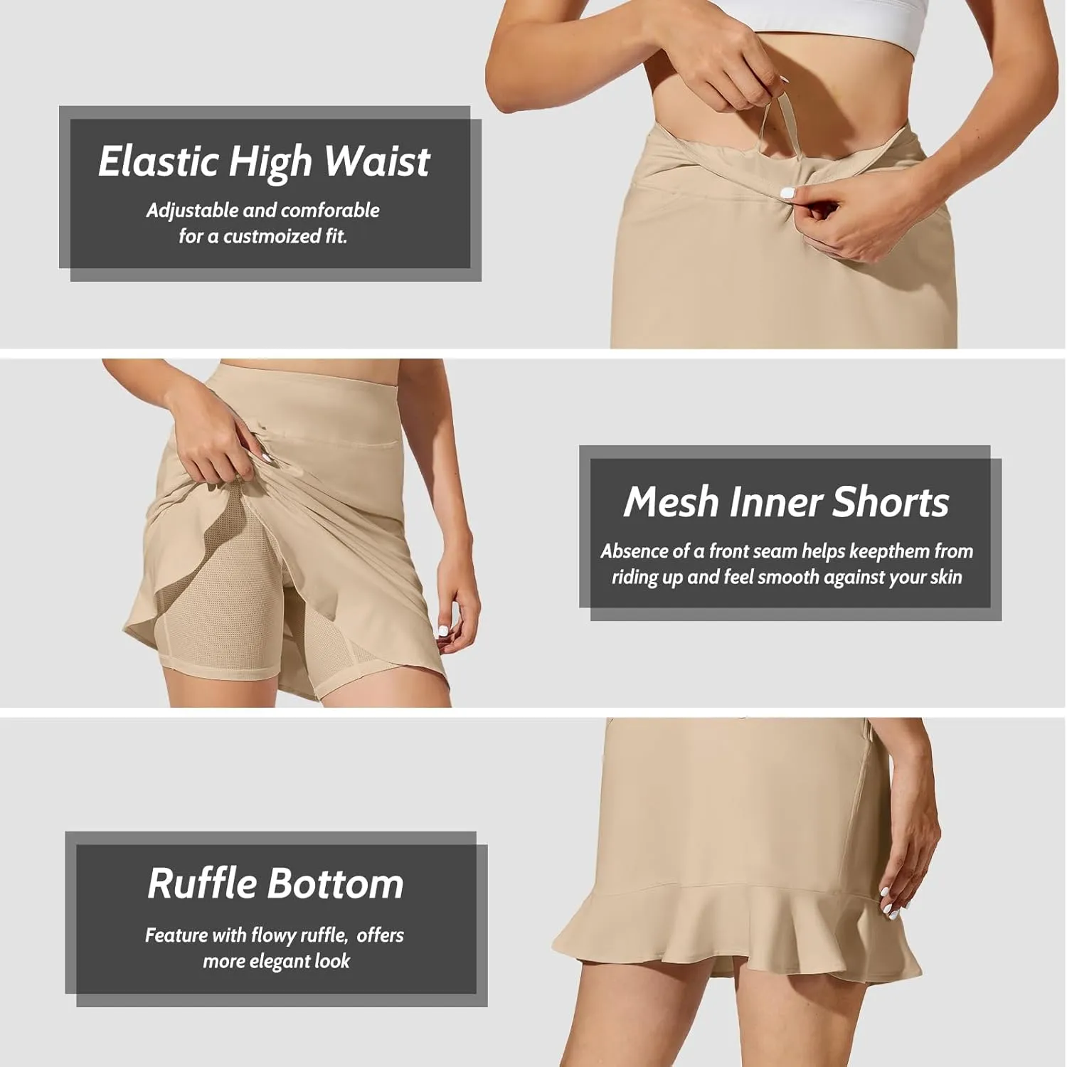 M MOTEEPI Womens 20" Skort Knee Length Ruffle Golf Skirts for Women with Pockets Shorts Dressy Casual Summer