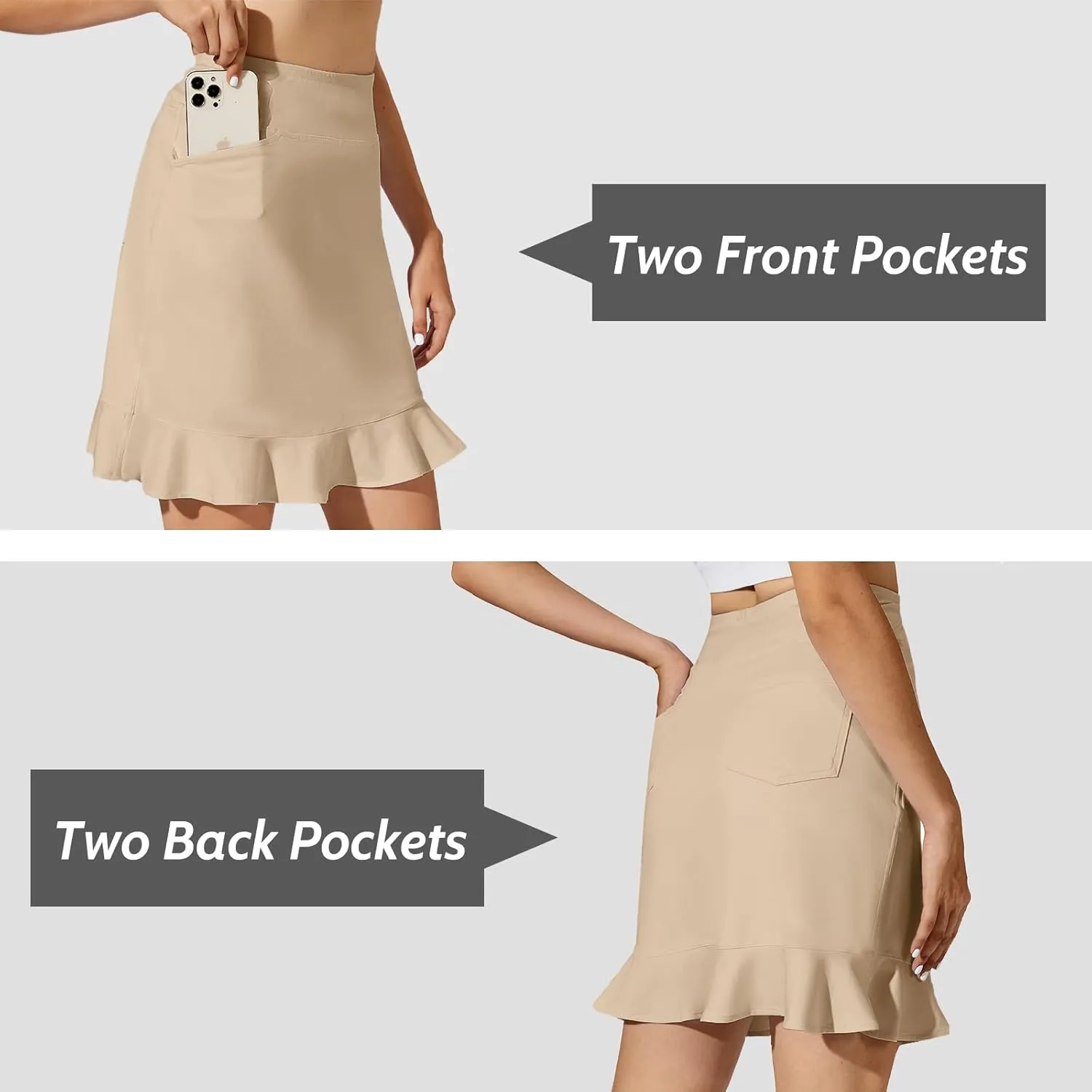 M MOTEEPI Womens 20" Skort Knee Length Ruffle Golf Skirts for Women with Pockets Shorts Dressy Casual Summer