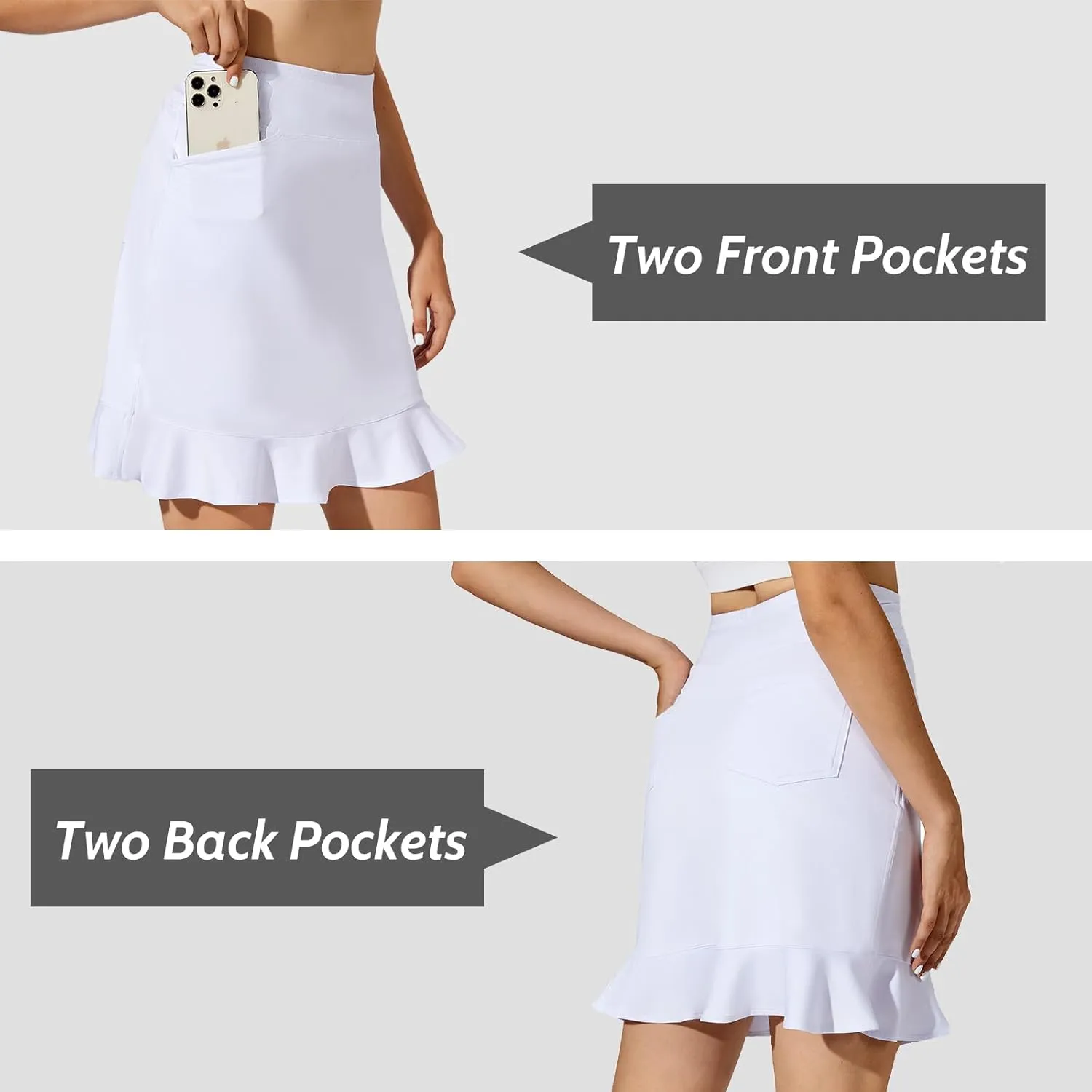 M MOTEEPI Womens 20" Skort Knee Length Ruffle Golf Skirts for Women with Pockets Shorts Dressy Casual Summer