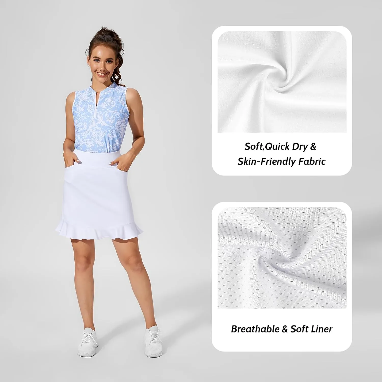 M MOTEEPI Womens 20" Skort Knee Length Ruffle Golf Skirts for Women with Pockets Shorts Dressy Casual Summer