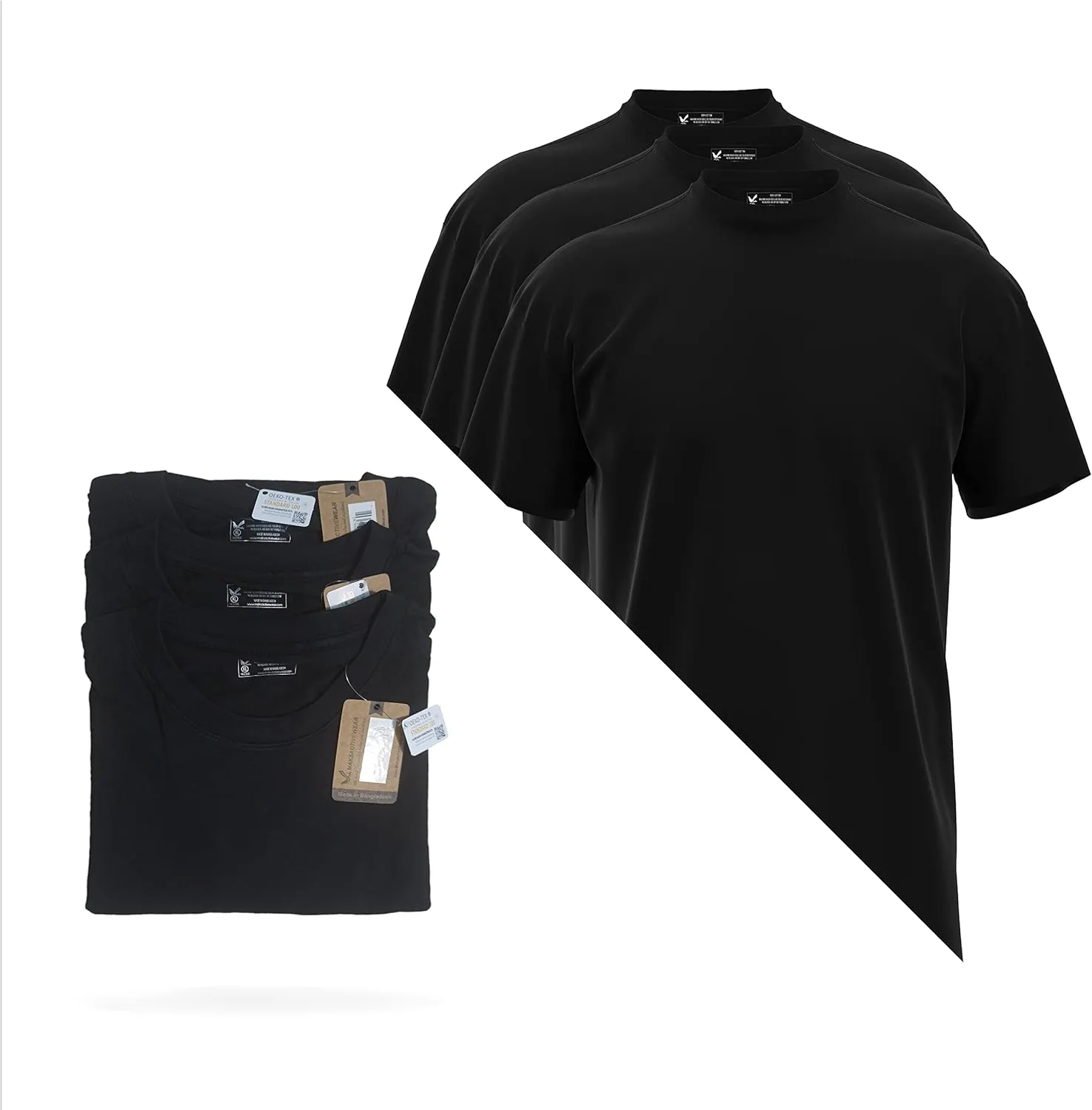 Maks Men's 100% Cotton 3 Pack Pre-Washed Ultra Soft Multipack Crew Neck Premium T-Shirts Undershirts