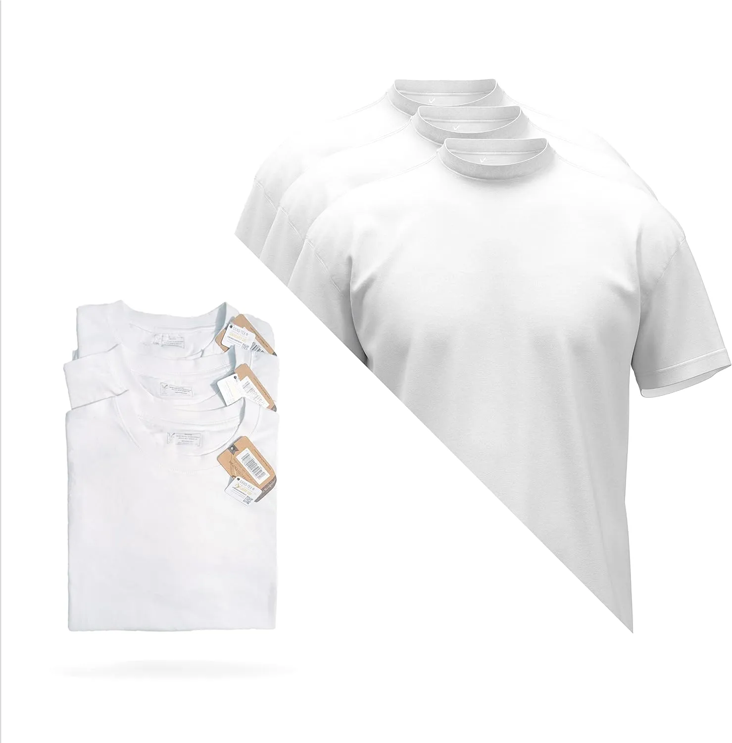 Maks Men's 100% Cotton 3 Pack Pre-Washed Ultra Soft Multipack Crew Neck Premium T-Shirts Undershirts