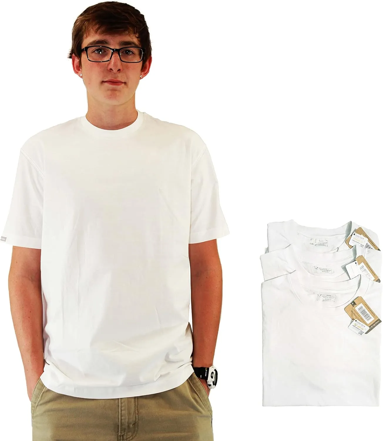 Maks Men's 100% Cotton 3 Pack Pre-Washed Ultra Soft Multipack Crew Neck Premium T-Shirts Undershirts