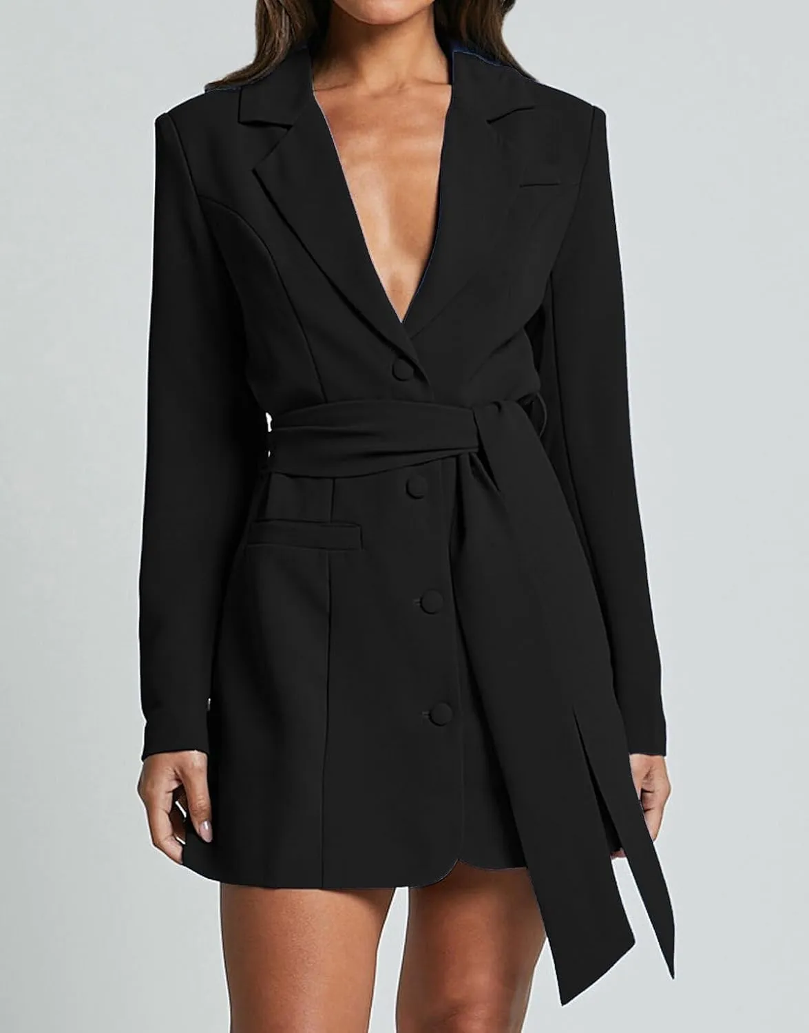 Melliflo Women Belted Blazer Set Formal Work Office Blazers Trench Coat Long Sleeve Double Breasted Blazer Dress with Belt