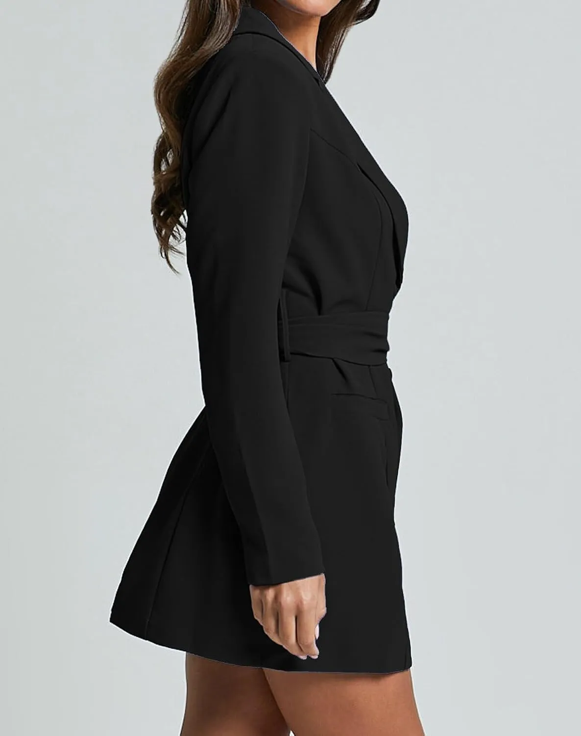 Melliflo Women Belted Blazer Set Formal Work Office Blazers Trench Coat Long Sleeve Double Breasted Blazer Dress with Belt