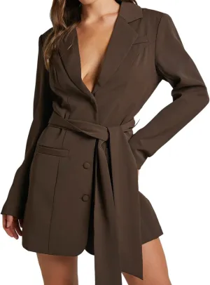 Melliflo Women Belted Blazer Set Formal Work Office Blazers Trench Coat Long Sleeve Double Breasted Blazer Dress with Belt