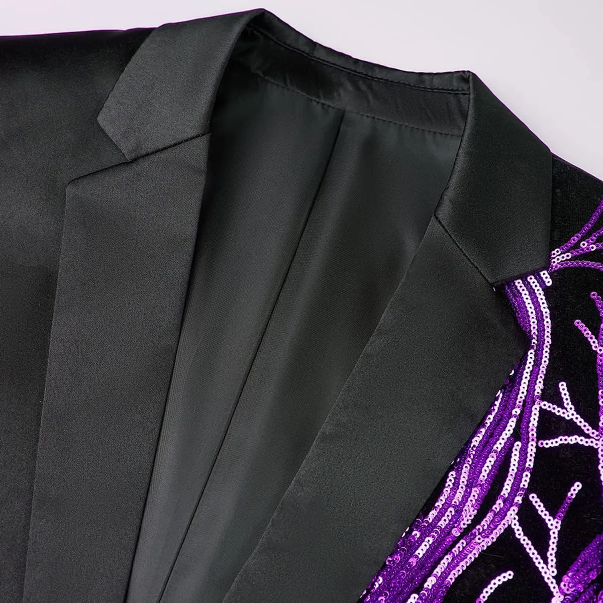 Men Black Sequin Shiny Prom Suit Jacket One Button Slim Fit Sport Coats and Blazers Tuxedo for Wedding Banquet