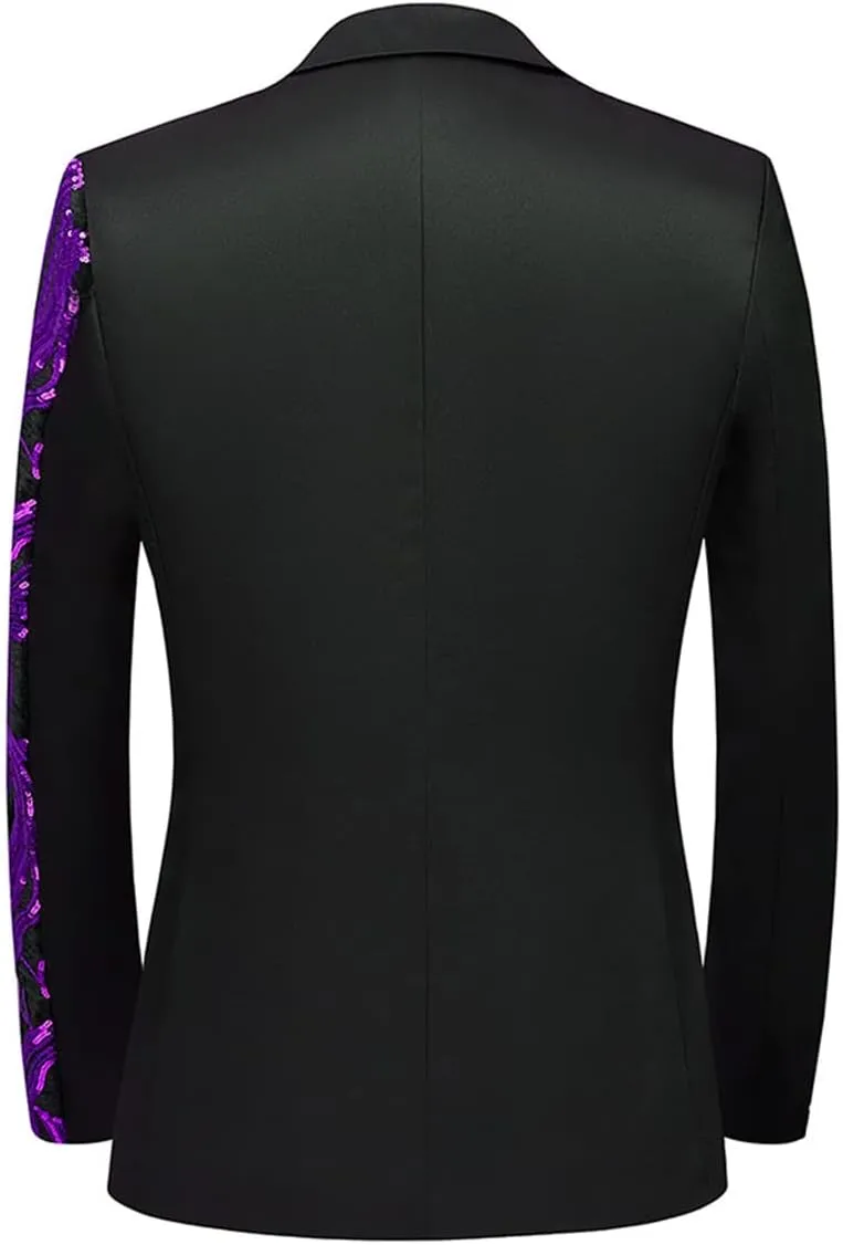 Men Black Sequin Shiny Prom Suit Jacket One Button Slim Fit Sport Coats and Blazers Tuxedo for Wedding Banquet