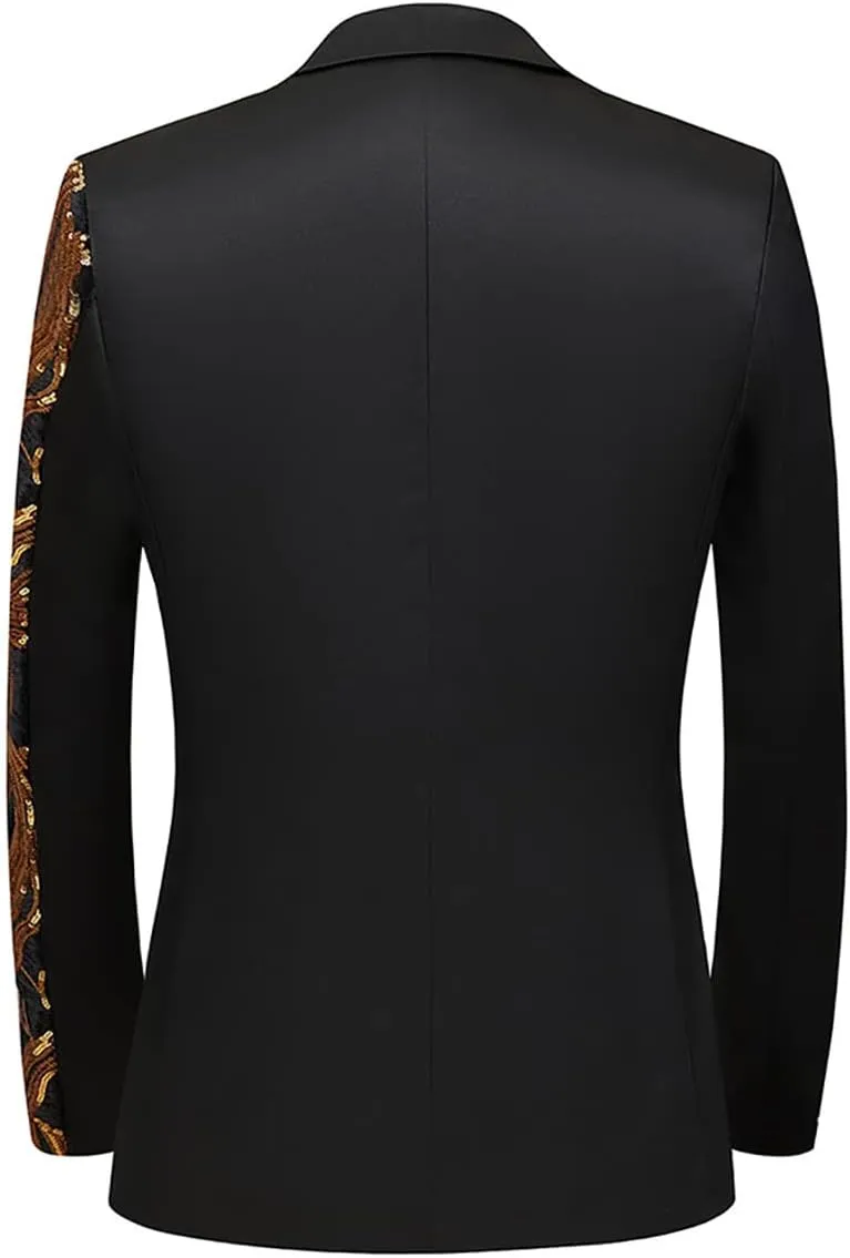 Men Black Sequin Shiny Prom Suit Jacket One Button Slim Fit Sport Coats and Blazers Tuxedo for Wedding Banquet