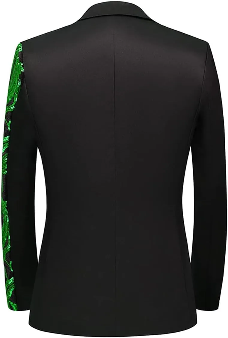 Men Black Sequin Shiny Prom Suit Jacket One Button Slim Fit Sport Coats and Blazers Tuxedo for Wedding Banquet