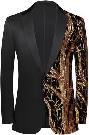 Men Black Sequin Shiny Prom Suit Jacket One Button Slim Fit Sport Coats and Blazers Tuxedo for Wedding Banquet