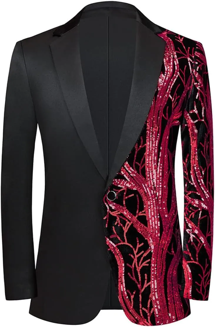 Men Black Sequin Shiny Prom Suit Jacket One Button Slim Fit Sport Coats and Blazers Tuxedo for Wedding Banquet