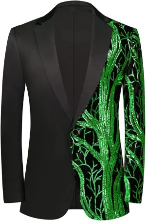 Men Black Sequin Shiny Prom Suit Jacket One Button Slim Fit Sport Coats and Blazers Tuxedo for Wedding Banquet