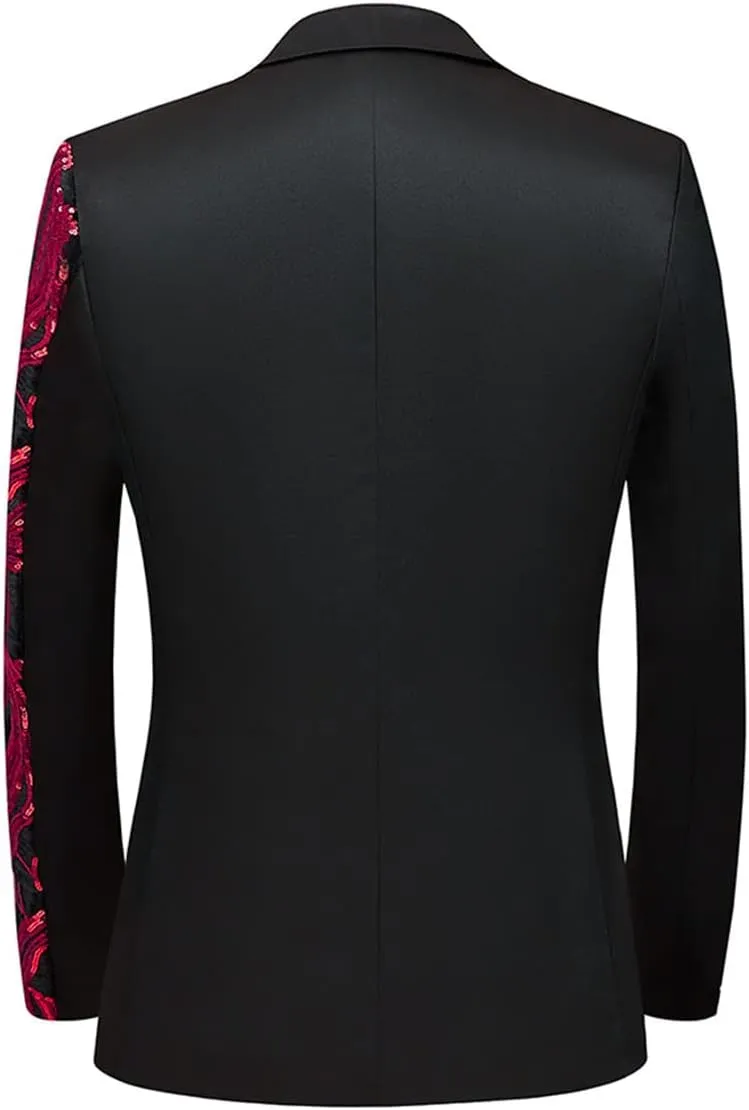 Men Black Sequin Shiny Prom Suit Jacket One Button Slim Fit Sport Coats and Blazers Tuxedo for Wedding Banquet