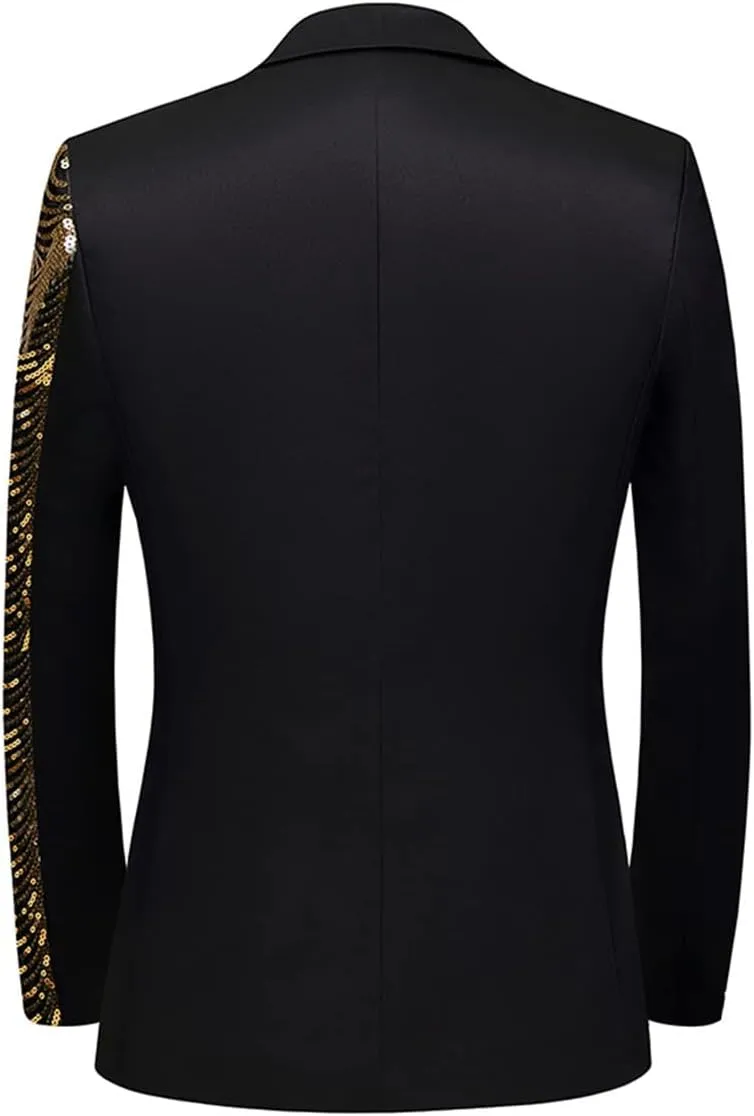 Men Black Sequin Shiny Prom Suit Jacket One Button Slim Fit Sport Coats and Blazers Tuxedo for Wedding Banquet
