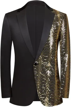Men Black Sequin Shiny Prom Suit Jacket One Button Slim Fit Sport Coats and Blazers Tuxedo for Wedding Banquet