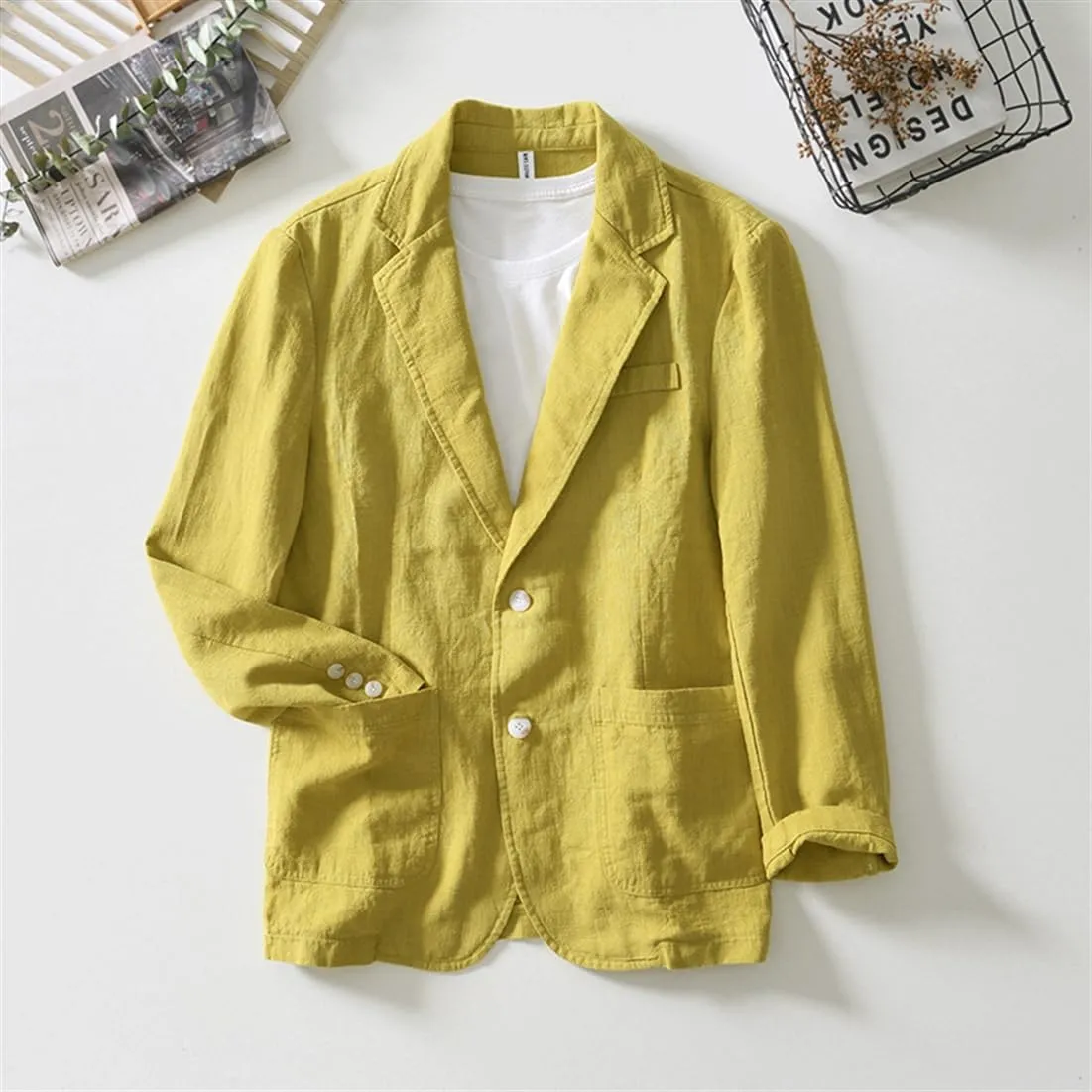 Men's Blazer Casual Sport Coats Linen Suit Jackets Business Lightweight Daily Suits