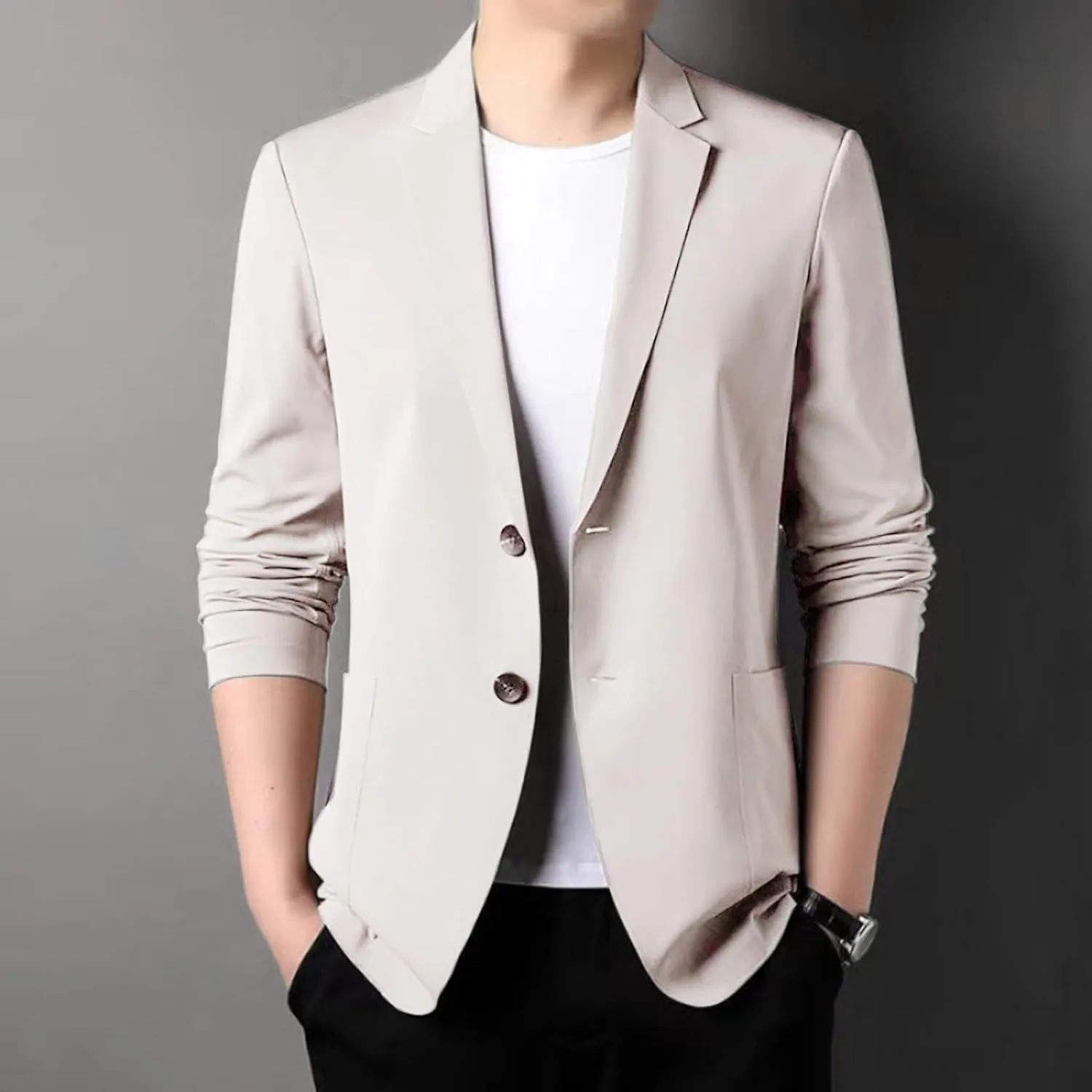 Men's Blazer One Button Casual Solid Color Blazers Slim Fit Lightweight Dress Business Sport Coats Suit Jacket