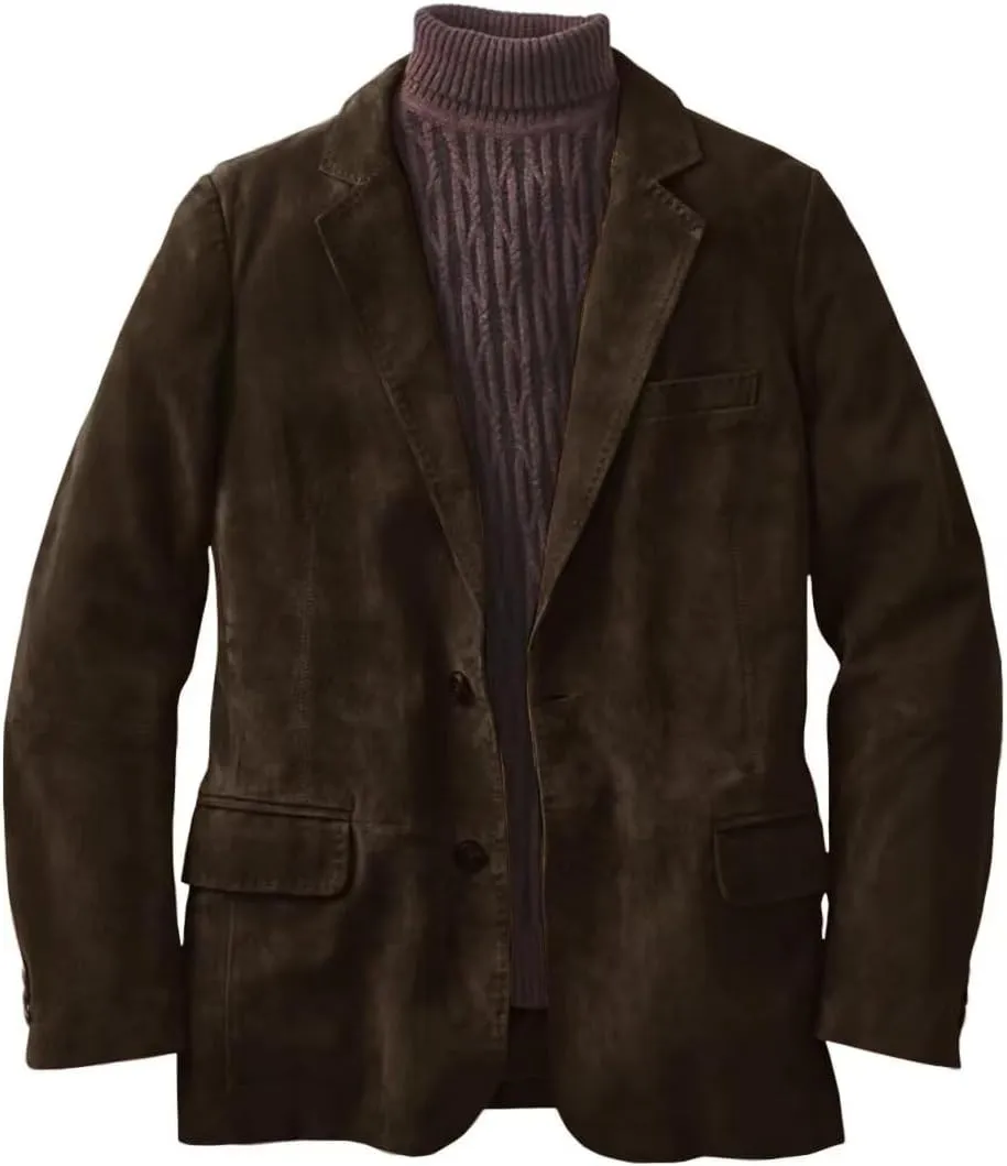 Men's Casual Two-Button Suede Jacket V-Neck Casual Sports Coats & Blazers