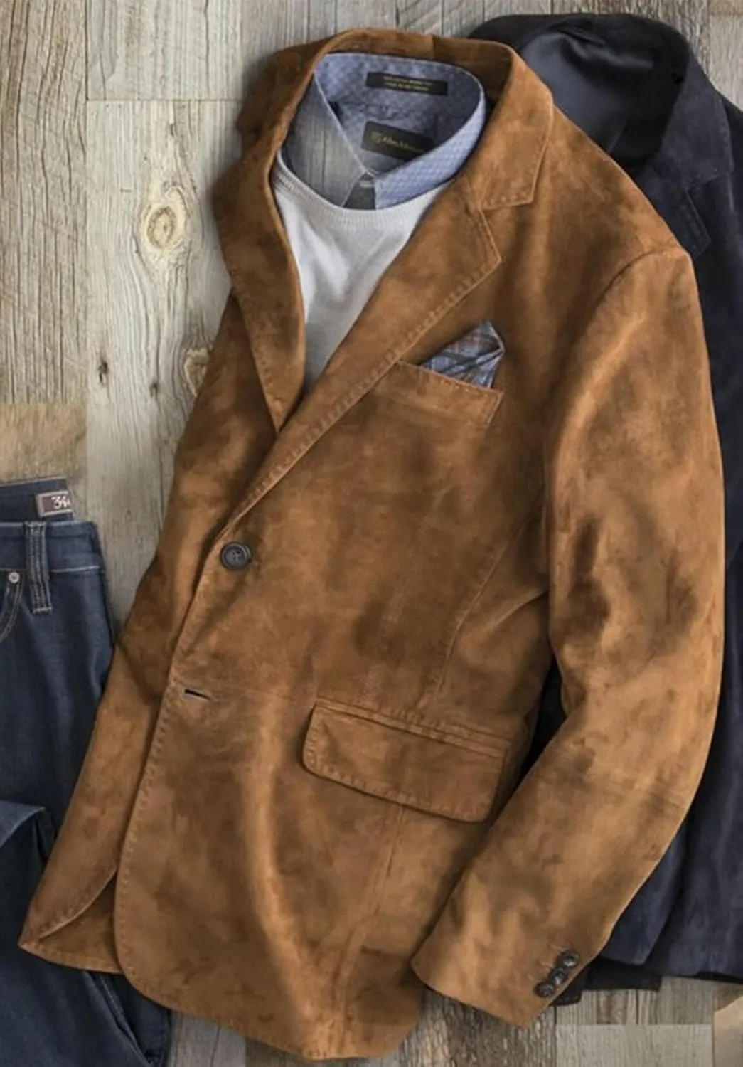 Men's Casual Two-Button Suede Jacket V-Neck Casual Sports Coats & Blazers