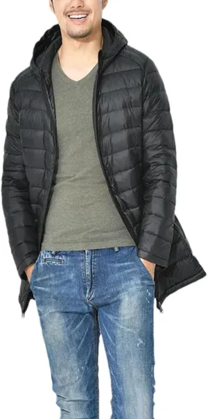 Men's Long Lightweight Packable Hooded Down Jackets Down Puffer Coats Casual Coats Plus Size