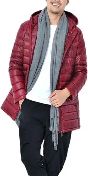 Men's Long Lightweight Packable Hooded Down Jackets Down Puffer Coats Casual Coats Plus Size