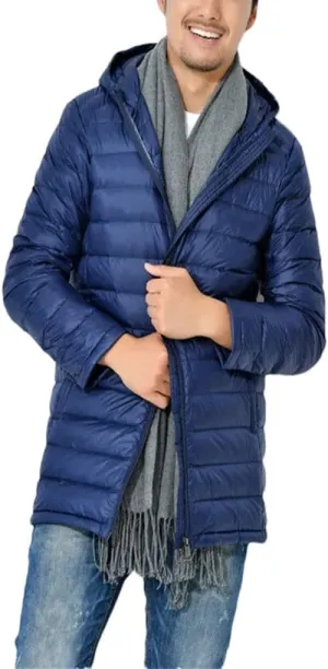 Men's Long Lightweight Packable Hooded Down Jackets Down Puffer Coats Casual Coats Plus Size