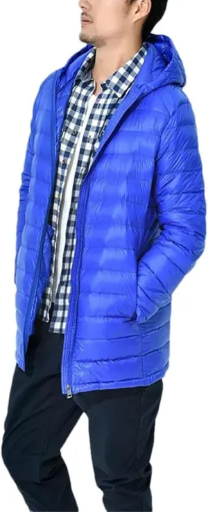 Men's Long Lightweight Packable Hooded Down Jackets Down Puffer Coats Casual Coats Plus Size