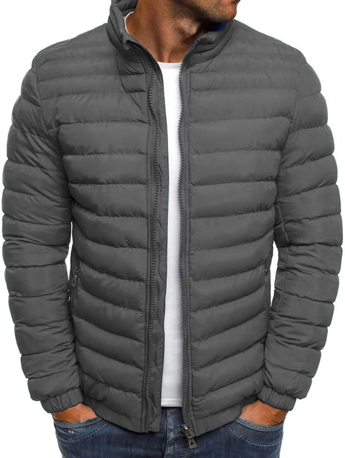 Men's Packable Down Jacket Lightweight Full-Zip Down Puffer Coat Warm Winter Coats for Men