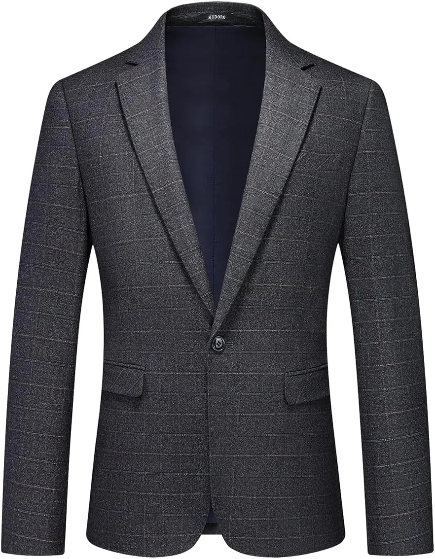 Mens Plaid Blazer Sports Coat Casual Slim Fit Checkered Blazer for Men Wedding