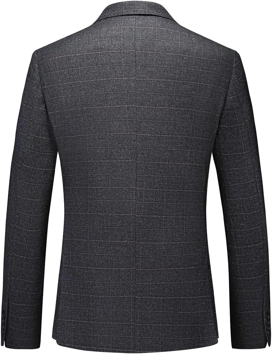 Mens Plaid Blazer Sports Coat Casual Slim Fit Checkered Blazer for Men Wedding