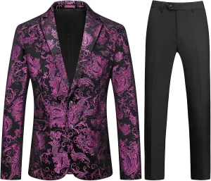 Mens Slim Fit Suits 2 Piece Tuxedo Suit for Men Shiny Prom Dinner Party Blazers Jacket and Pants
