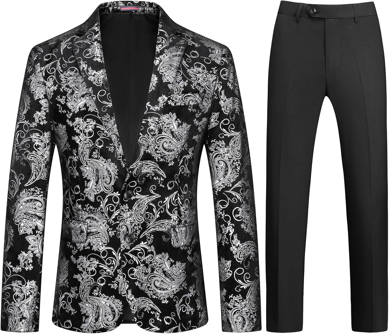 Mens Slim Fit Suits 2 Piece Tuxedo Suit for Men Shiny Prom Dinner Party Blazers Jacket and Pants