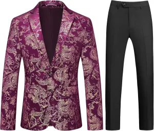 Mens Slim Fit Suits 2 Piece Tuxedo Suit for Men Shiny Prom Dinner Party Blazers Jacket and Pants