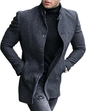 Mens Stand Collar Plaid Suit Coats Button Casual Business Sport Coats Lightweight Winter Slim Fit Suit Jacket