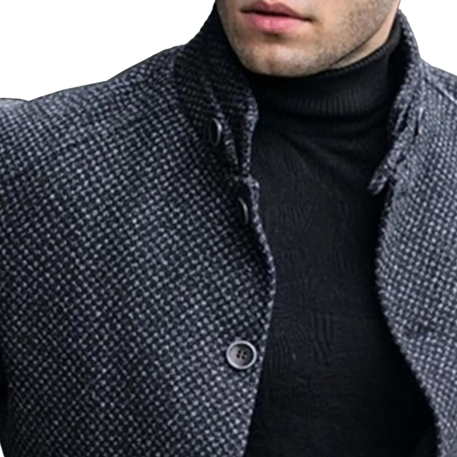 Mens Stand Collar Plaid Suit Coats Button Casual Business Sport Coats Lightweight Winter Slim Fit Suit Jacket